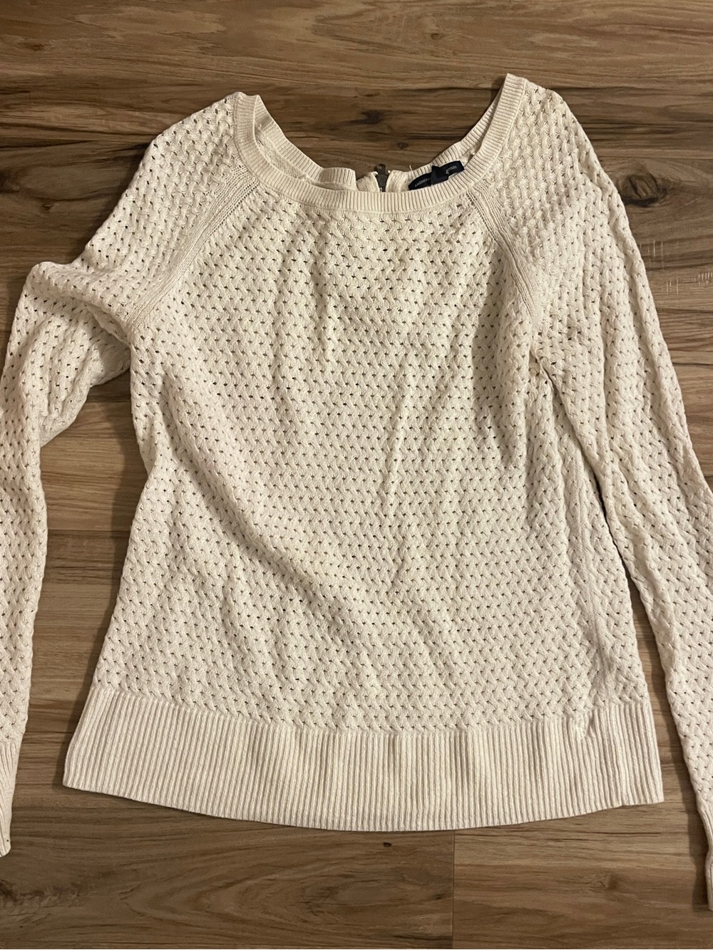 American Eagle Outfitters Cream Eyelet Crewneck Sweater